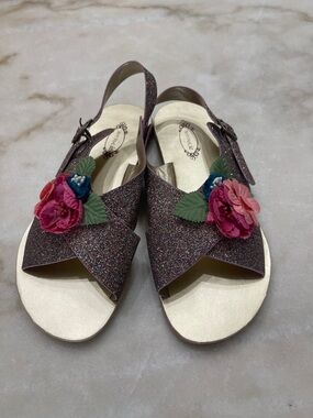 Joyfolie Glitter Floral Slingback Sandals - Pink & Green Accents